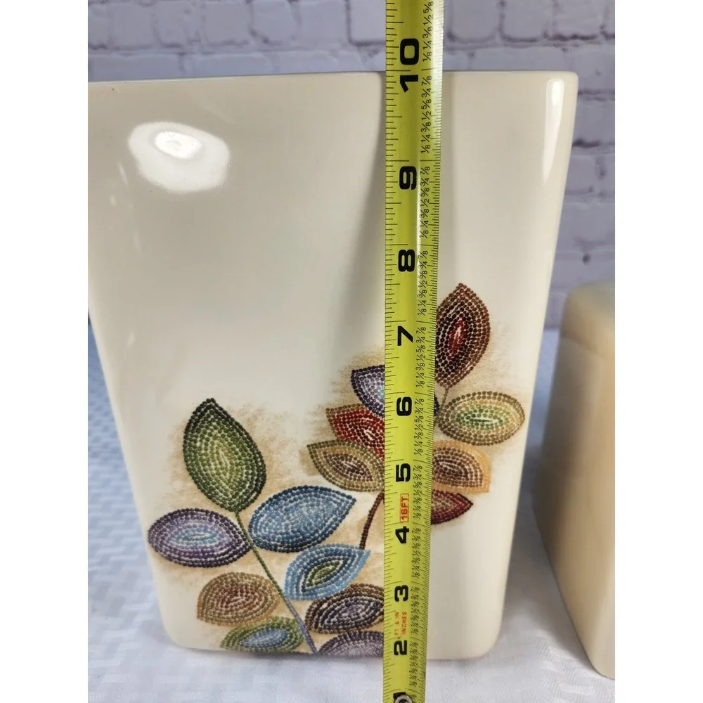 Croscill Bathroom Mosaic Leaves Waste Basket Trash Can Tissue Box Cover Vibrant